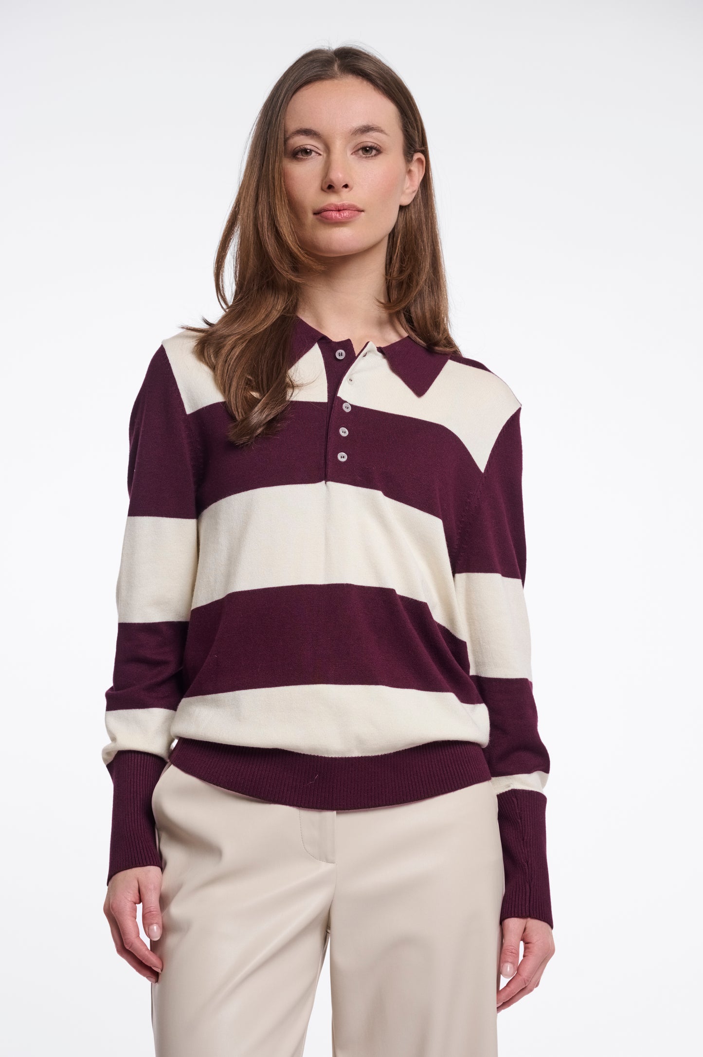 Polo Rino&Pelle Roul long sleeve - Sangria/Snow white