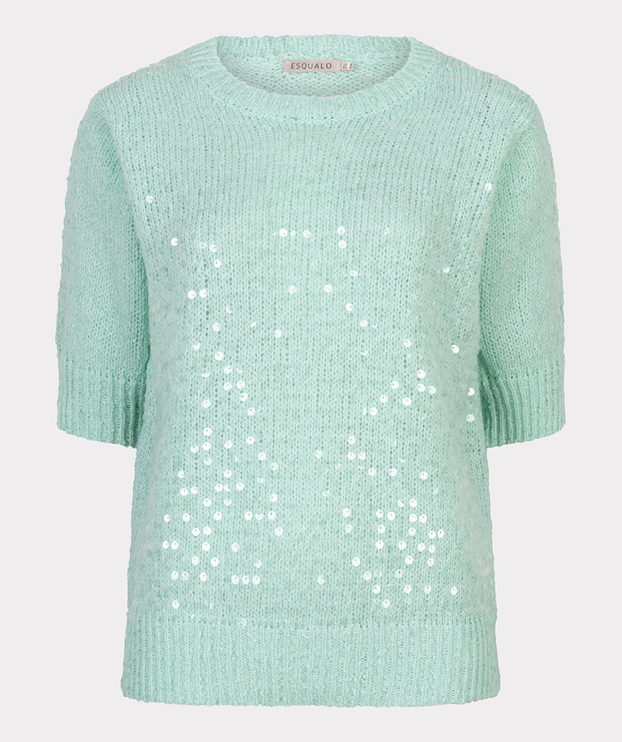 Sweater Esqualo short slve sequins - Light mint