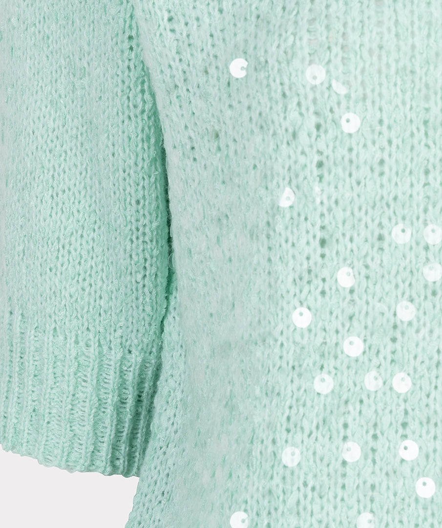 Sweater Esqualo short slve sequins - Light mint