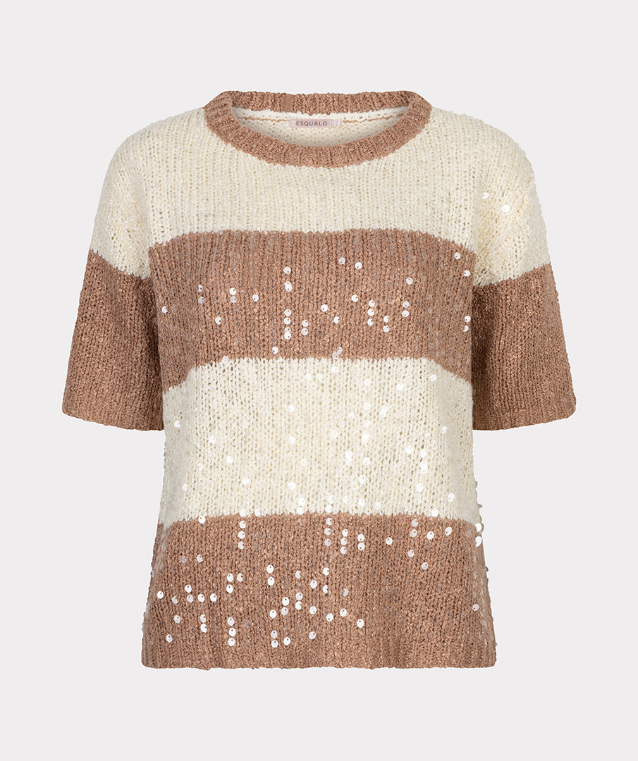 Trui Esqualo striped sequins - Ecru/cappuccino