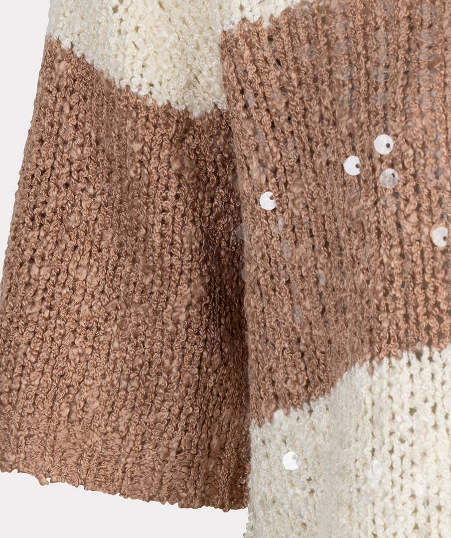 Trui Esqualo striped sequins - Ecru/cappuccino