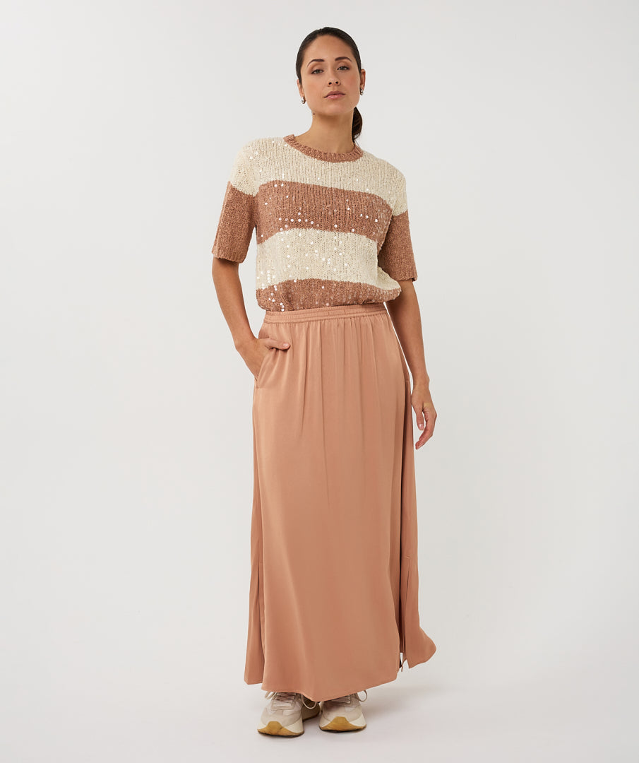 Trui Esqualo striped sequins - Ecru/cappuccino