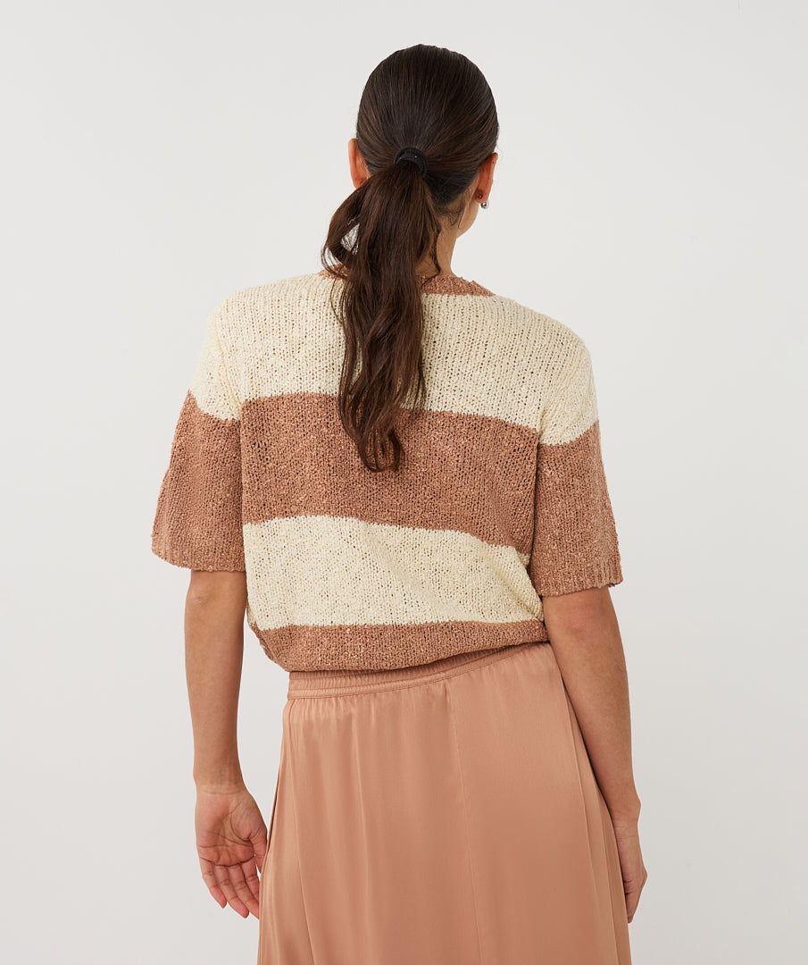 Trui Esqualo striped sequins - Ecru/cappuccino