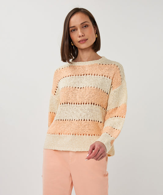 Trui Esqualo sweater striped ecru/bellini