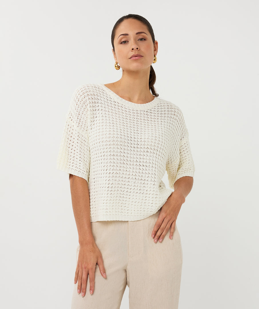 Pull Esqualo open knit short slve - Off white