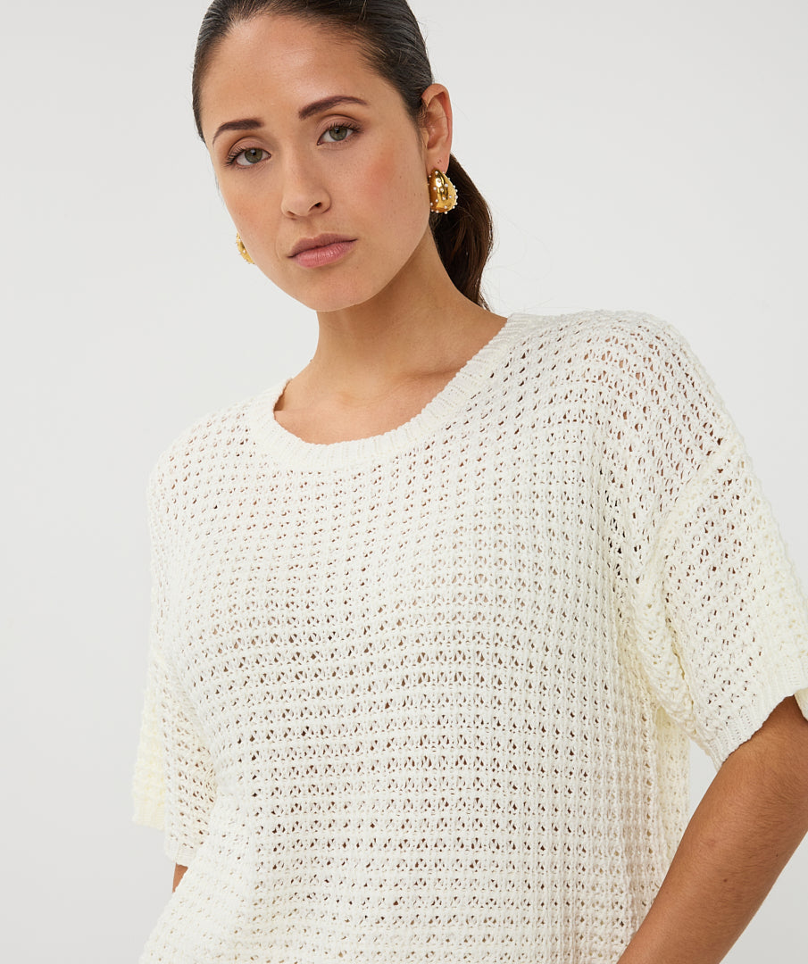 Pull Esqualo open knit short slve - Off white