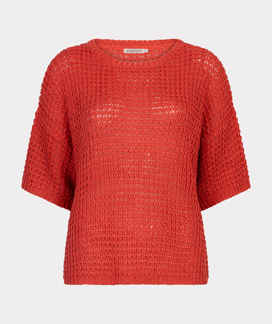 Trui Esqualo open knit s/slve - Chili red