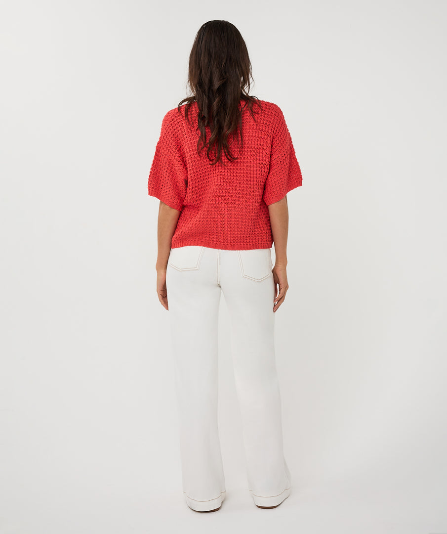 Trui Esqualo open knit s/slve - Chili red