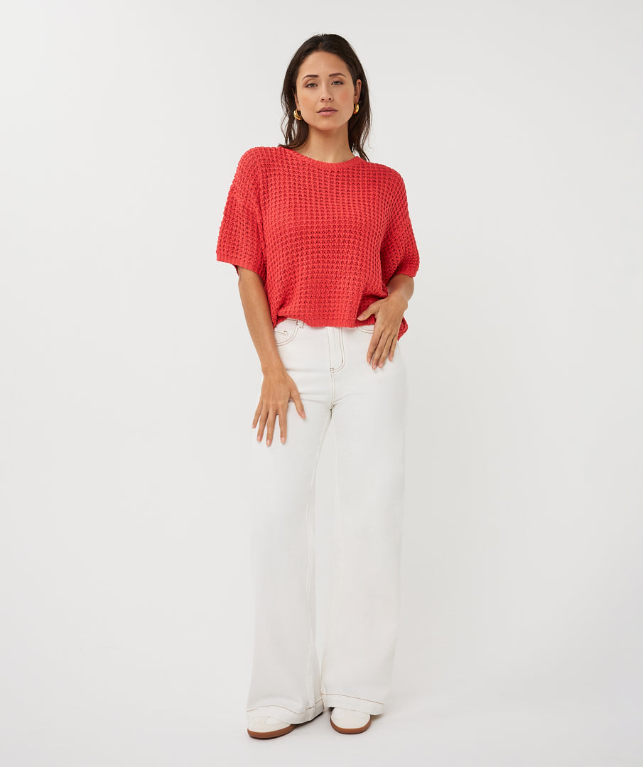 Trui Esqualo open knit s/slve - Chili red