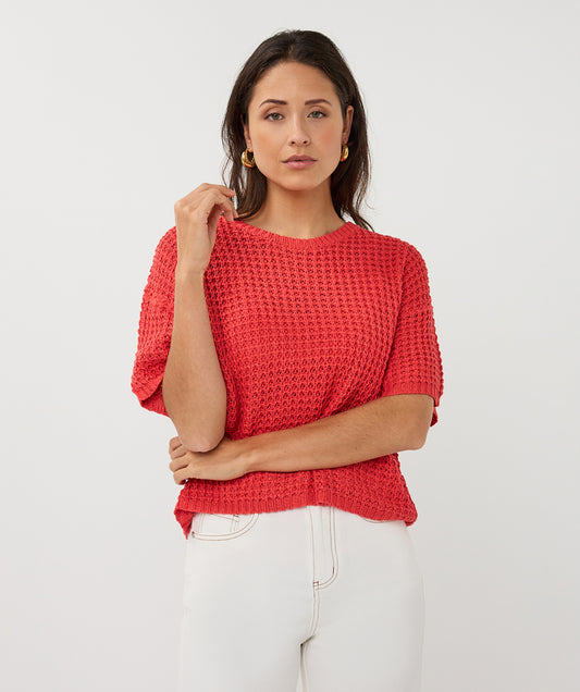 Trui Esqualo open knit s/slve - Chili red