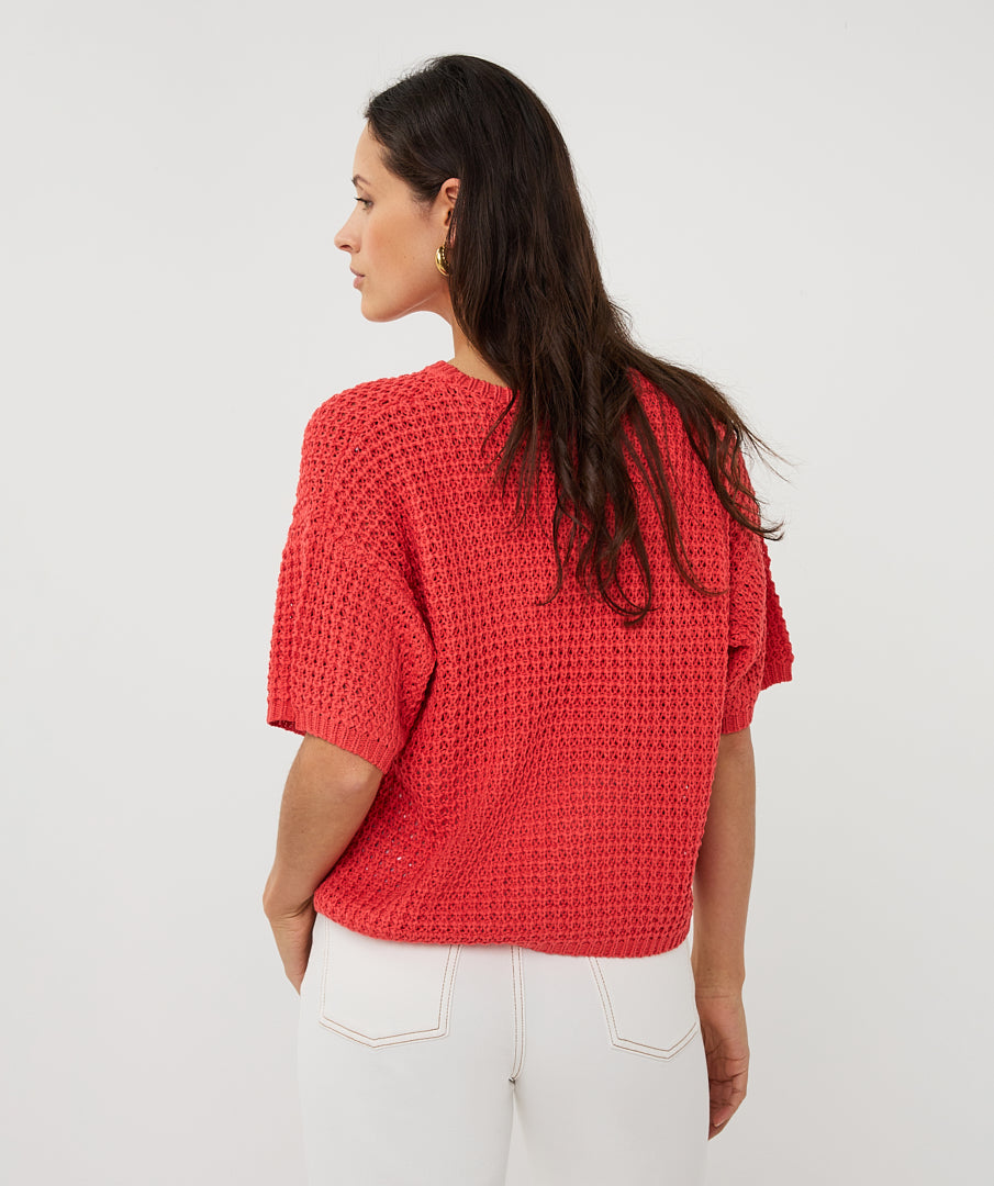 Trui Esqualo open knit s/slve - Chili red
