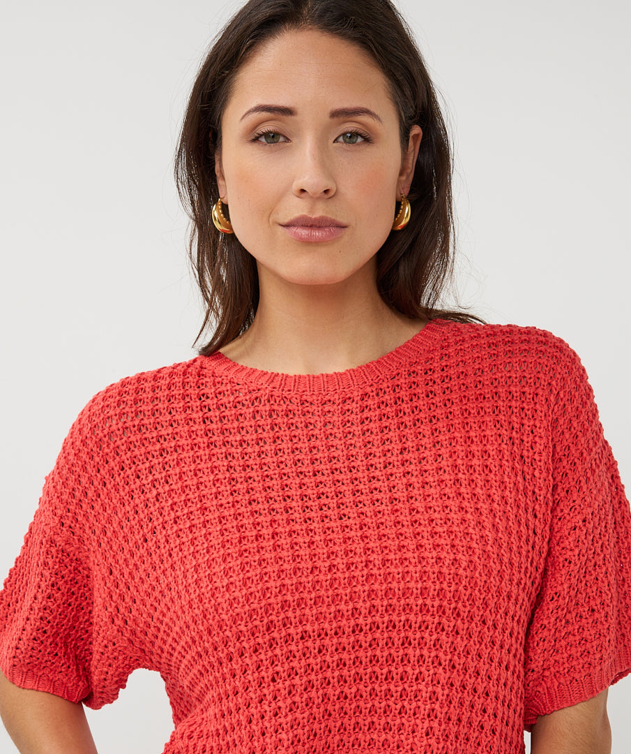 Trui Esqualo open knit s/slve - Chili red