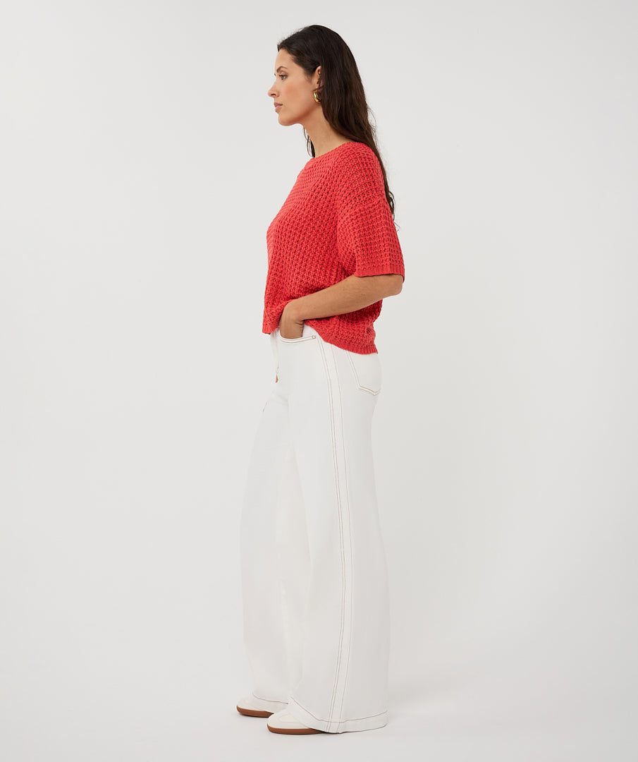 Trui Esqualo open knit s/slve - Chili red