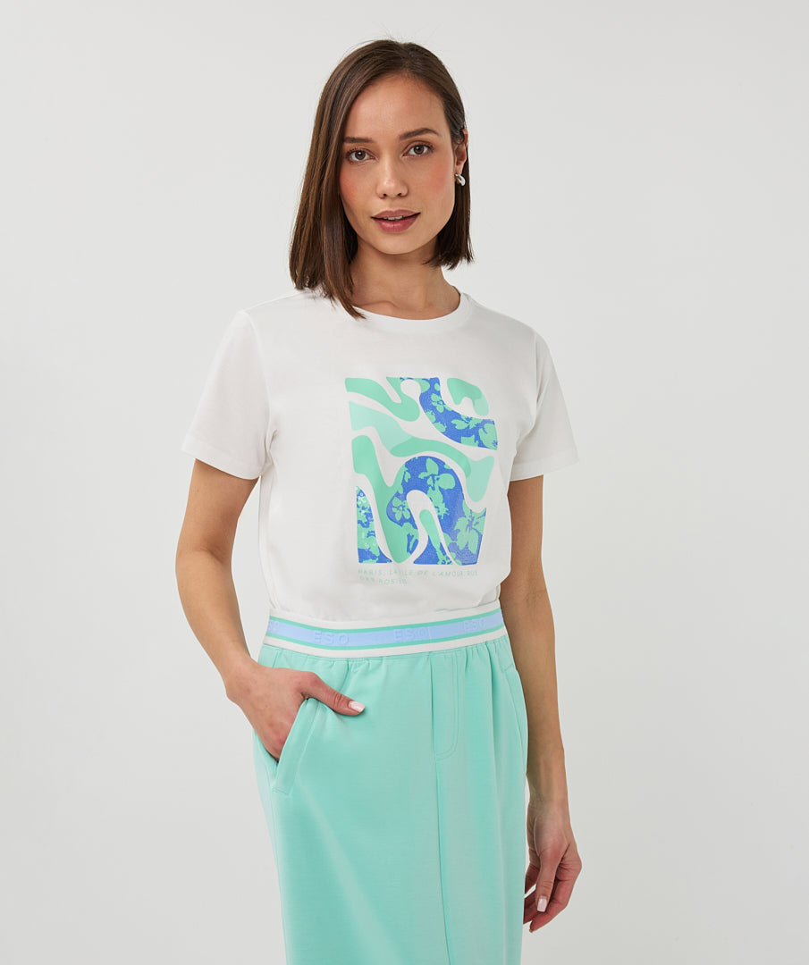 T-Shirt Esqualo 'Paris' - Off white/mint