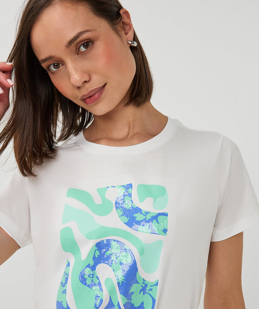 T-Shirt Esqualo 'Paris' - Off white/mint