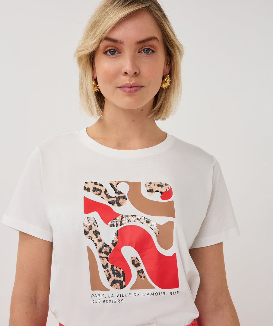 T-Shirt Esqualo 'Paris' - Off white/red