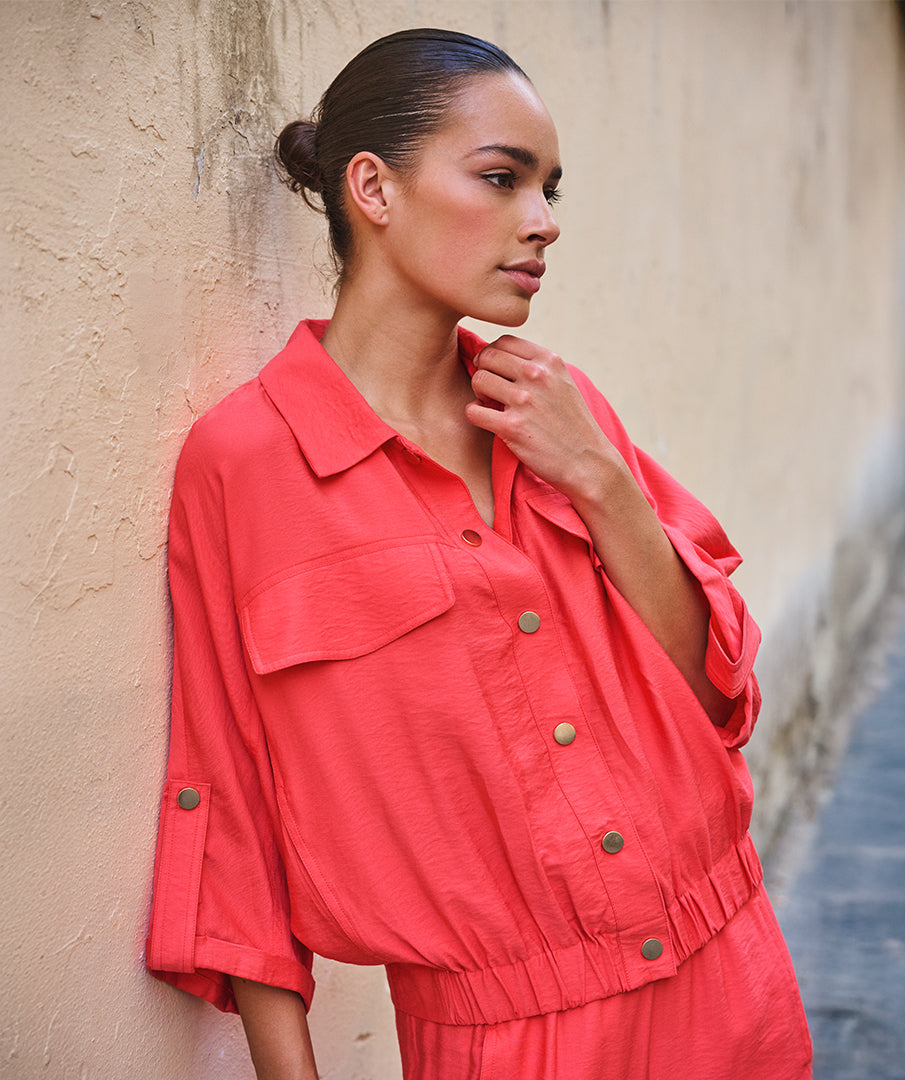 Jacket Esqualo s/slve slub - Chili red
