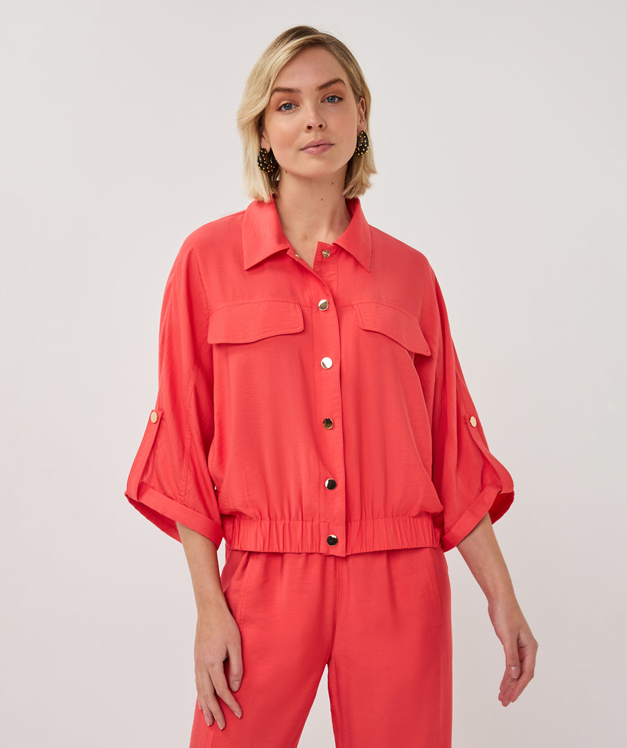 Jacket Esqualo s/slve slub - Chili red