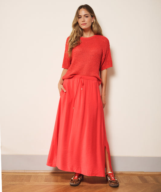 Rok Esqualo long elastic waist slub - Chili red
