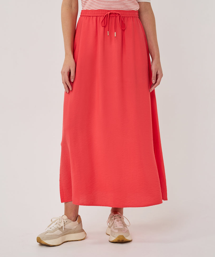 Rok Esqualo long elastic waist slub - Chili red