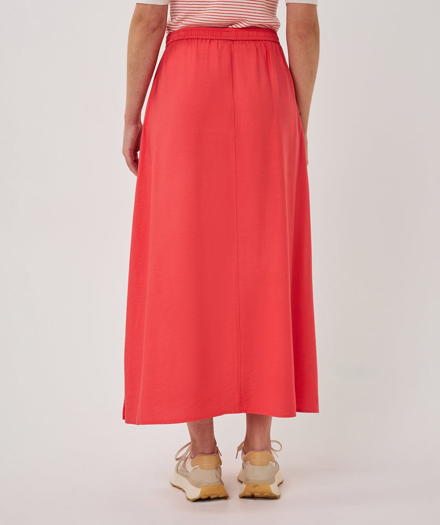 Rok Esqualo long elastic waist slub - Chili red