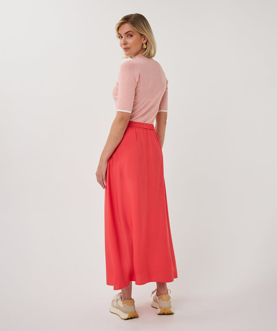 Rok Esqualo long elastic waist slub - Chili red