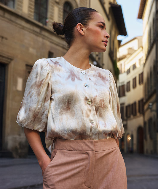 Blouse Esqualo blouse balloon sleve scarlet flowerpower