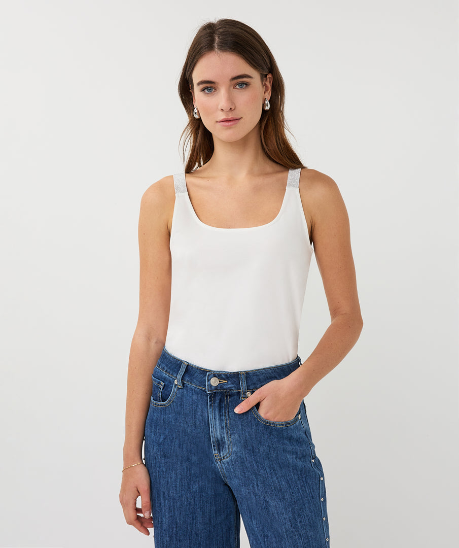 Top Esqualo singlet lurex straps - Off white