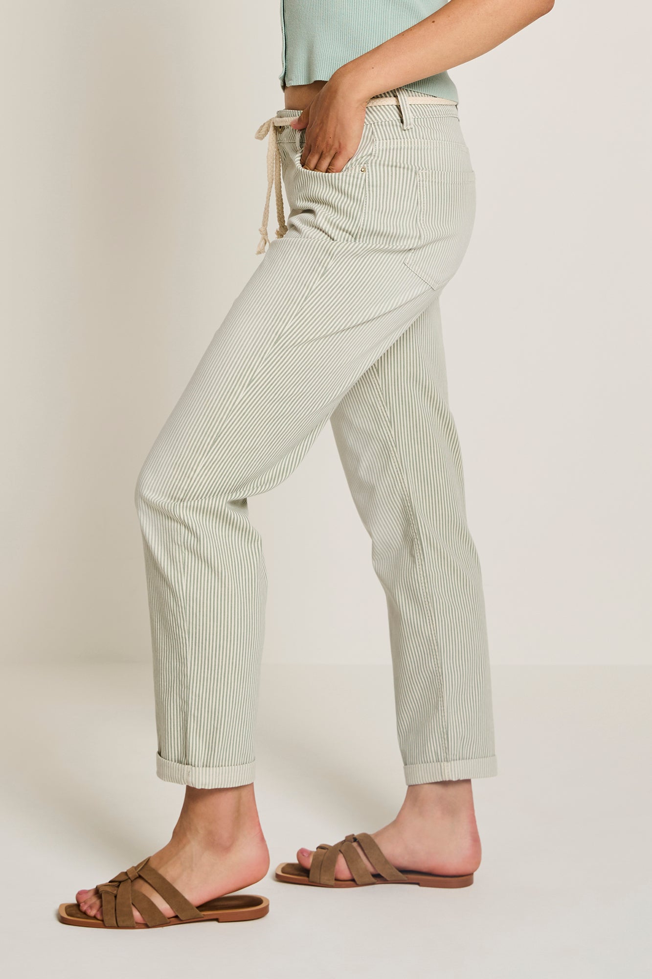 Broek Para Mi Bobby spring stripes - Light olive