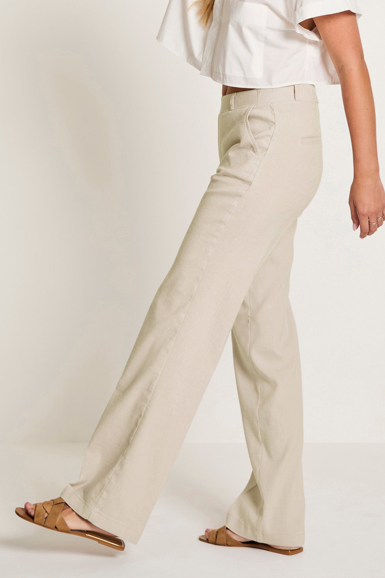 Broek Para Mi Hannah flowy linen - Light olive