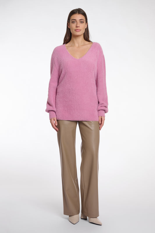 Trui Rino&Pelle Verena knitted V-neck sweater - Mauve pink