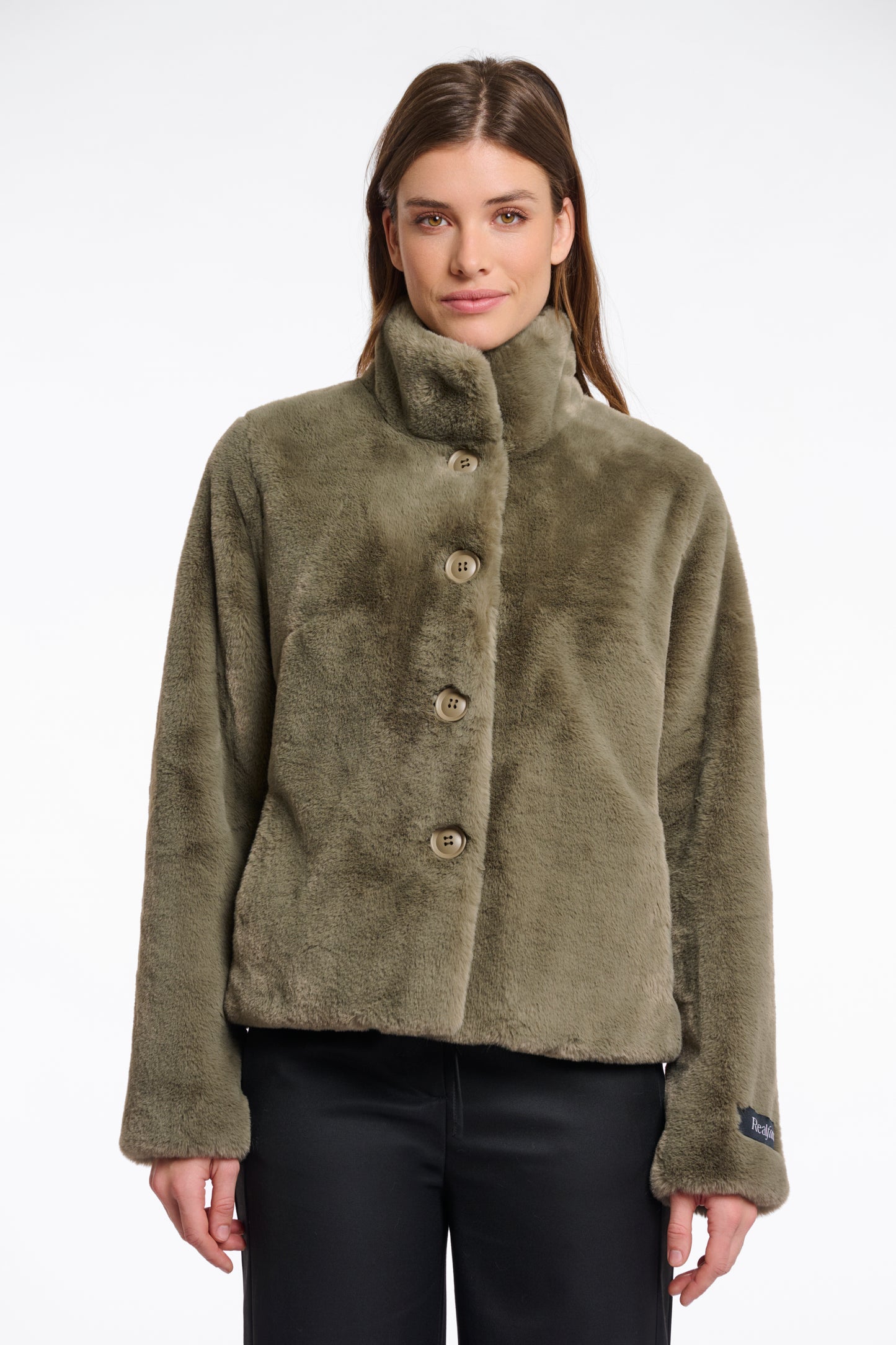 Jas Rino&Pelle Vie single breasted fake fur - Green ash