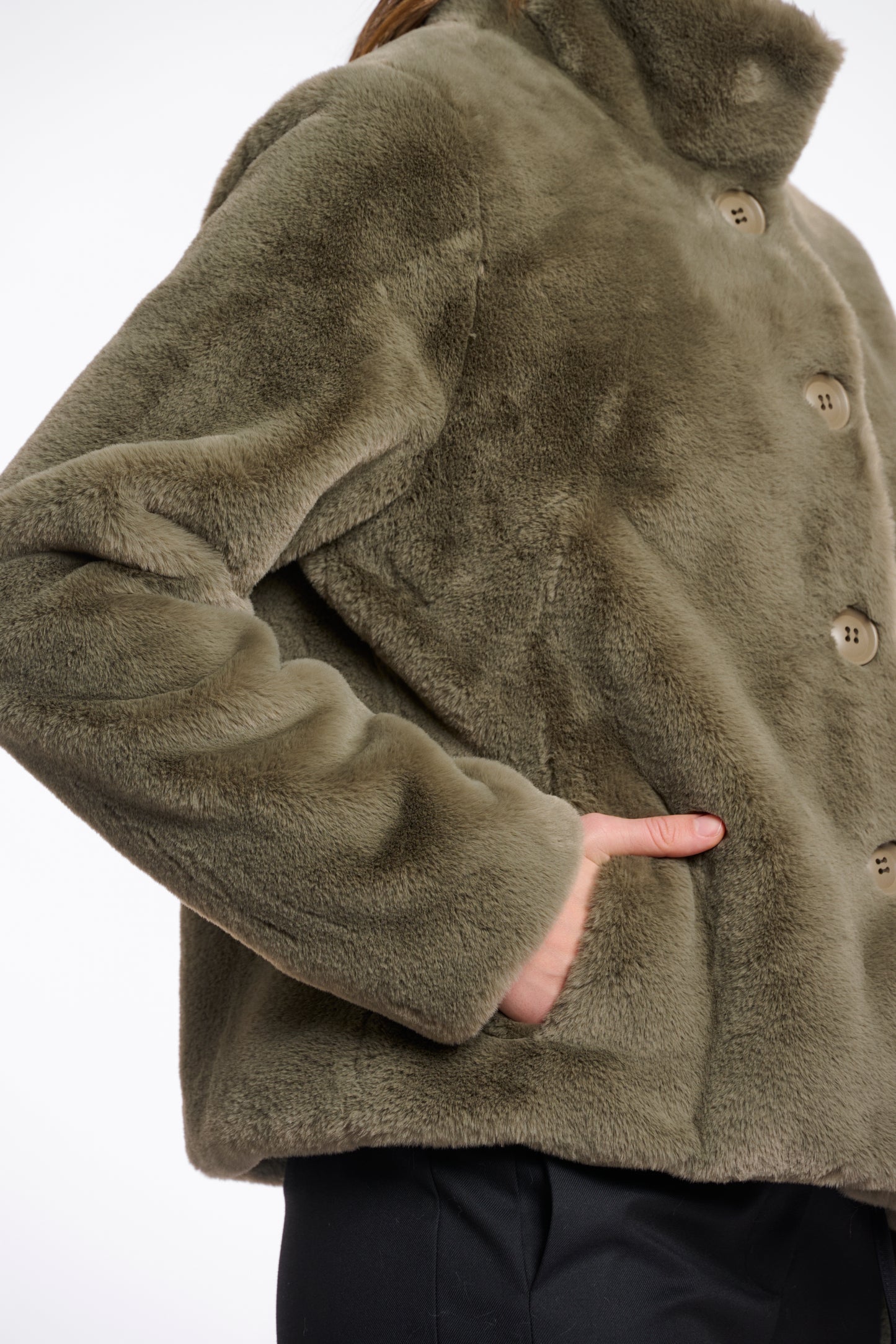 Jas Rino&Pelle Vie single breasted fake fur - Green ash