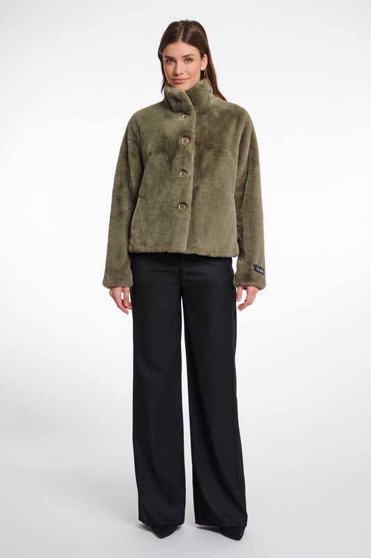 Jas Rino&Pelle Vie single breasted fake fur - Green ash