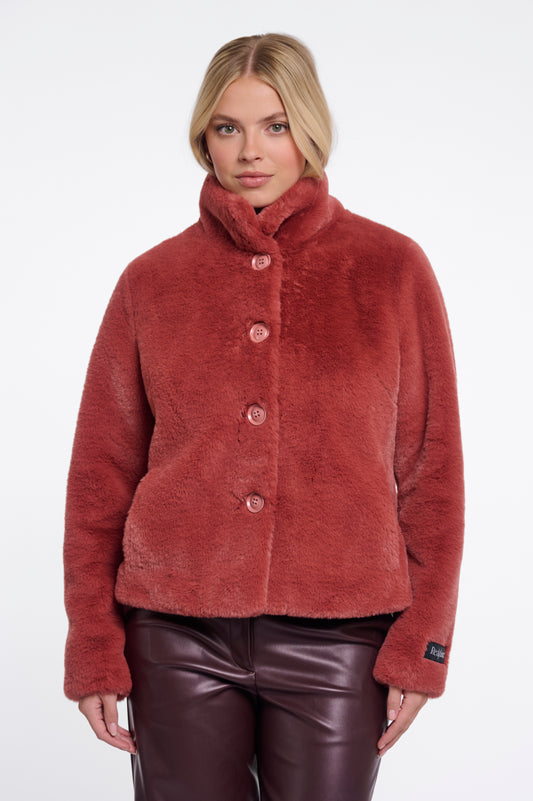 Jas Rino&Pelle Single breasted faux fur jacket Antique rouge