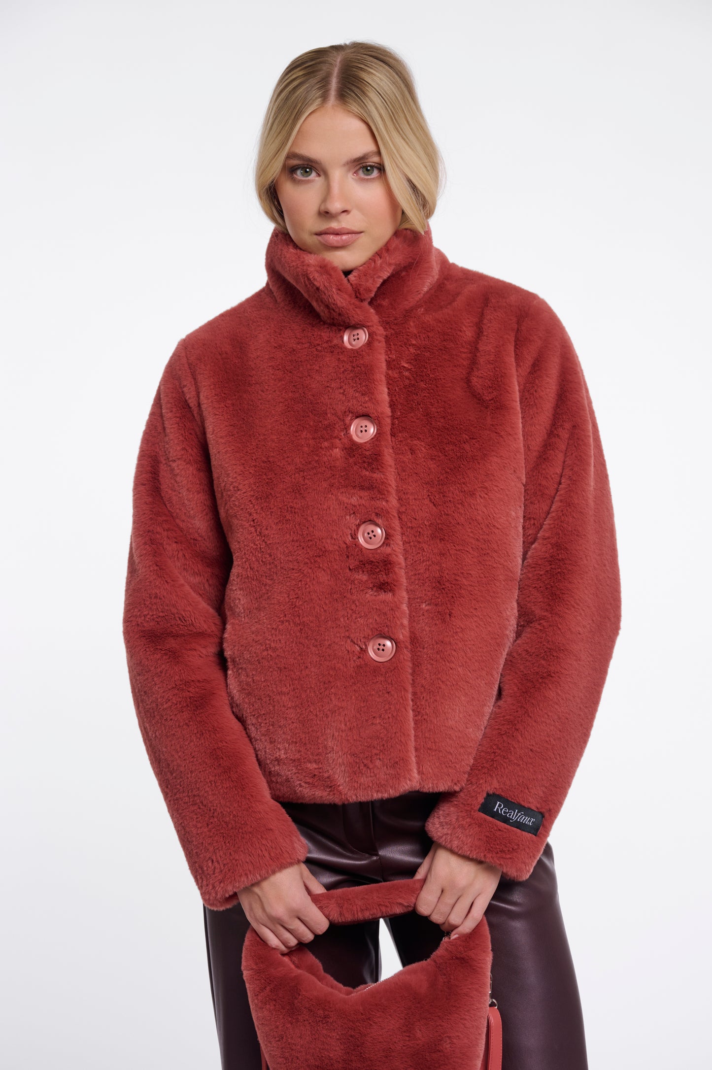 Jas Rino&Pelle Single breasted faux fur jacket Antique rouge