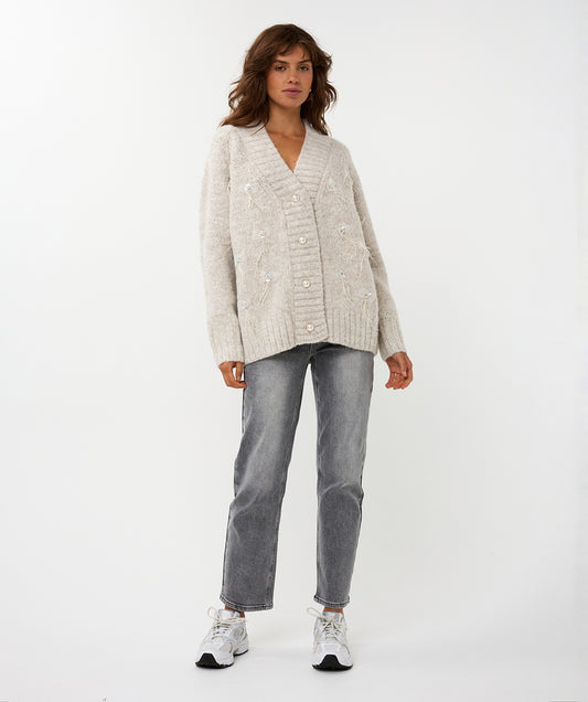 Cardigan Esqualo embellished feathers - Light sand