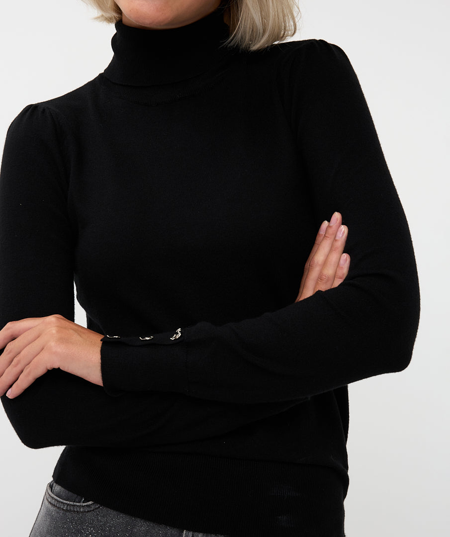 Rolkraag Esqualo buttoned cuff basic - Black