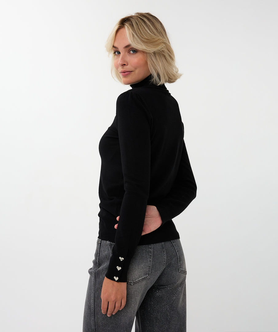 Rolkraag Esqualo buttoned cuff basic - Black