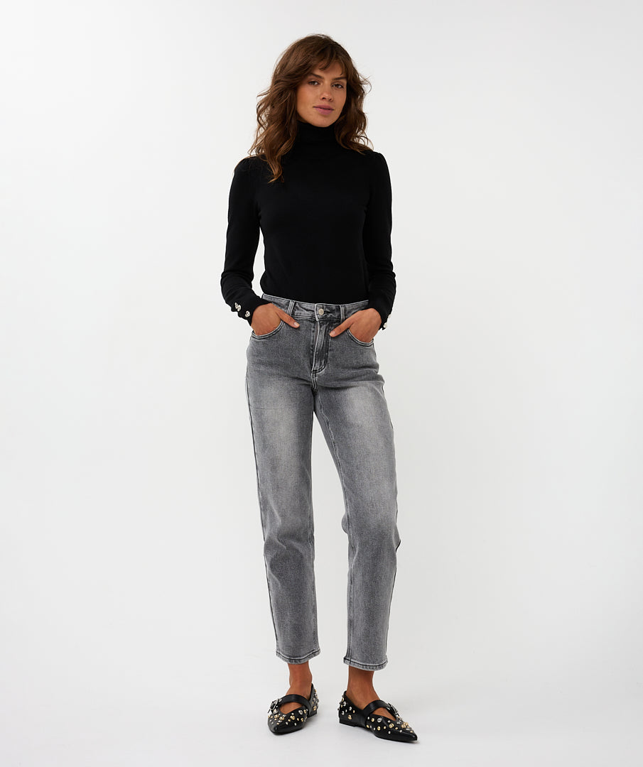 Rolkraag Esqualo buttoned cuff basic - Black