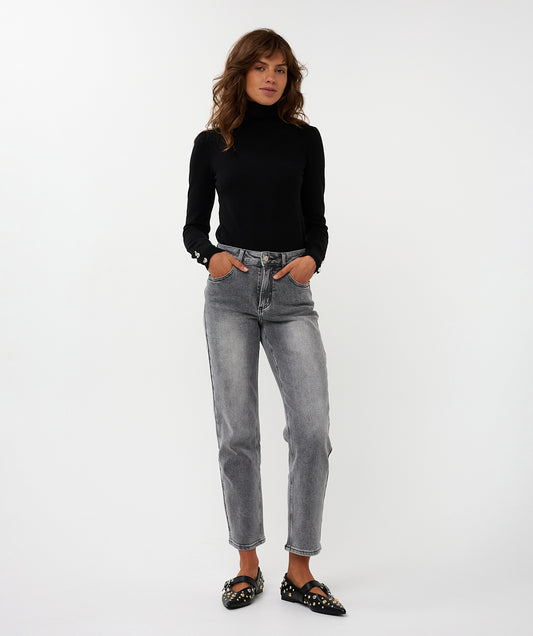 Rolkraag Esqualo buttoned cuff basic - Black