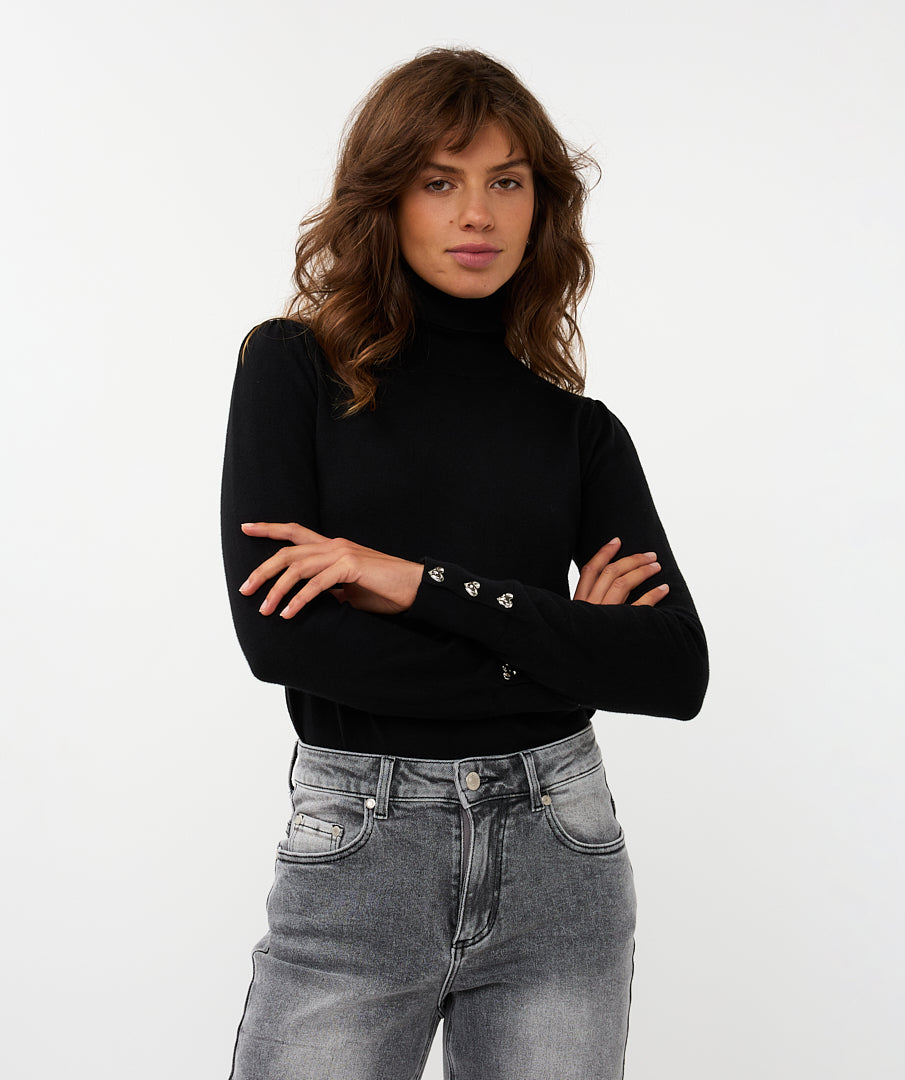 Rolkraag Esqualo buttoned cuff basic - Black