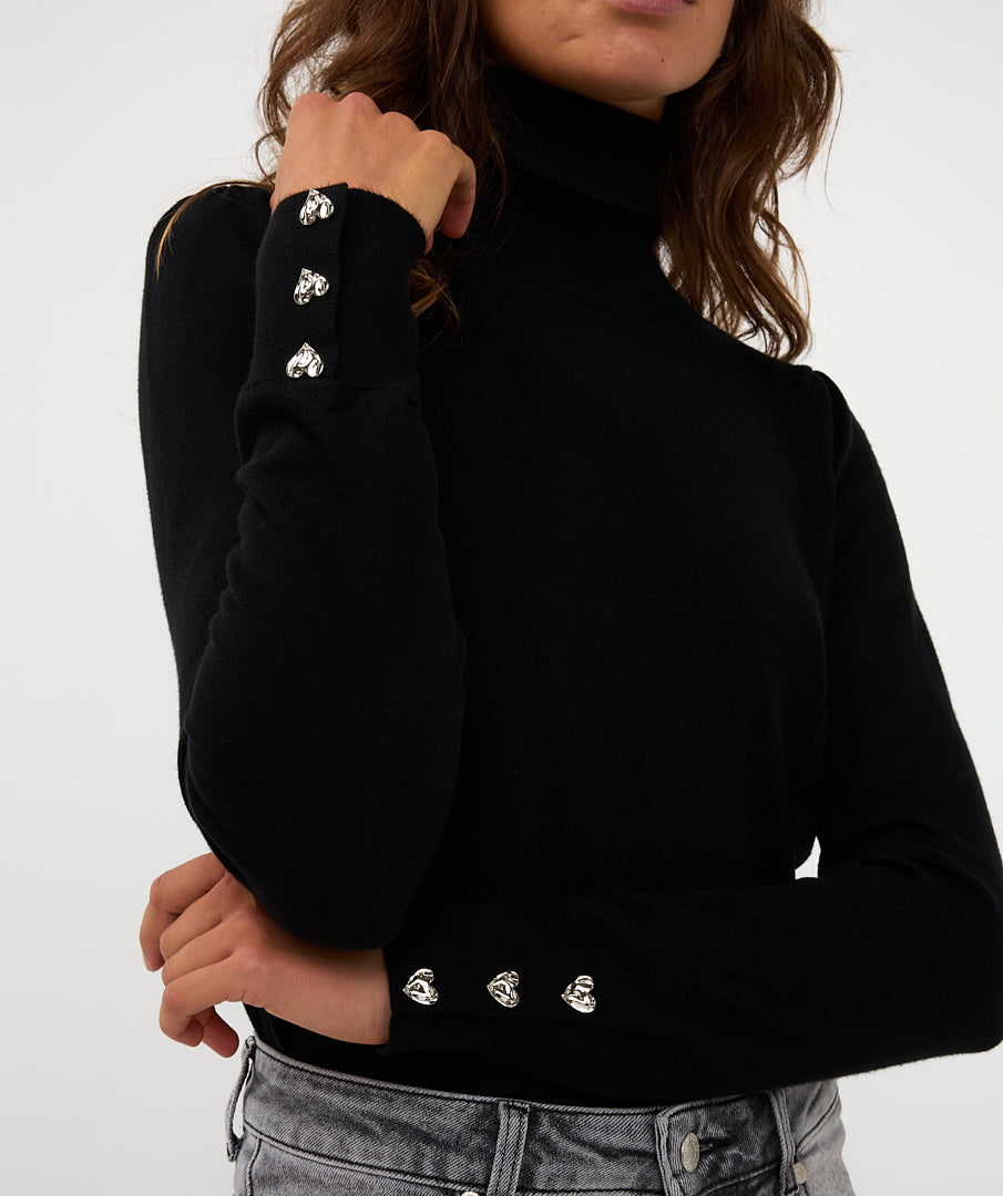Rolkraag Esqualo buttoned cuff basic - Black