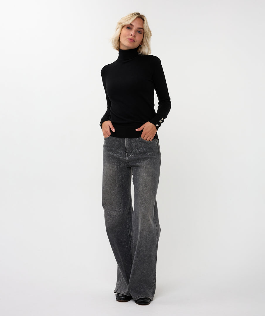 Rolkraag Esqualo buttoned cuff basic - Black