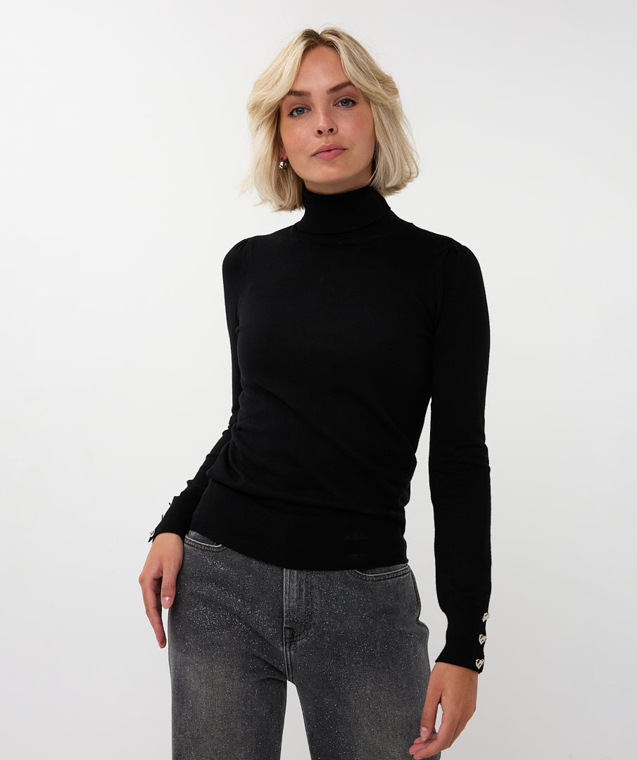 Rolkraag Esqualo buttoned cuff basic - Black