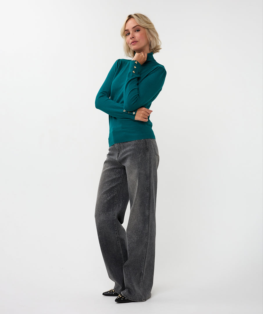 Rolkraag Esqualo buttoned cuff basic - Teal