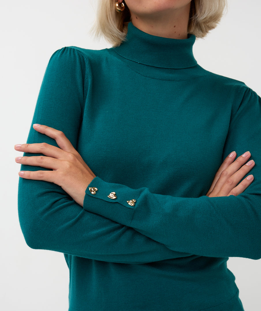 Rolkraag Esqualo buttoned cuff basic - Teal
