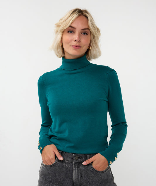 Rolkraag Esqualo buttoned cuff basic - Teal