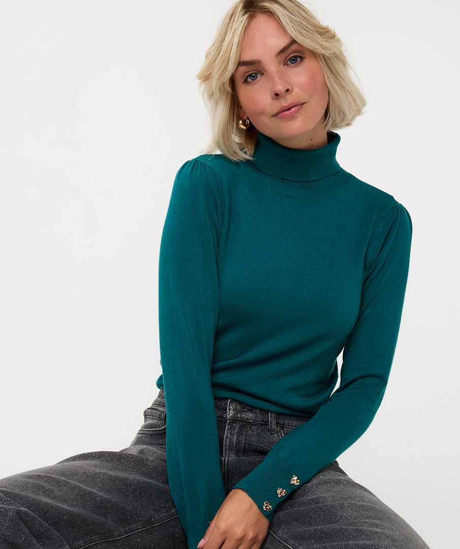 Rolkraag Esqualo buttoned cuff basic - Teal