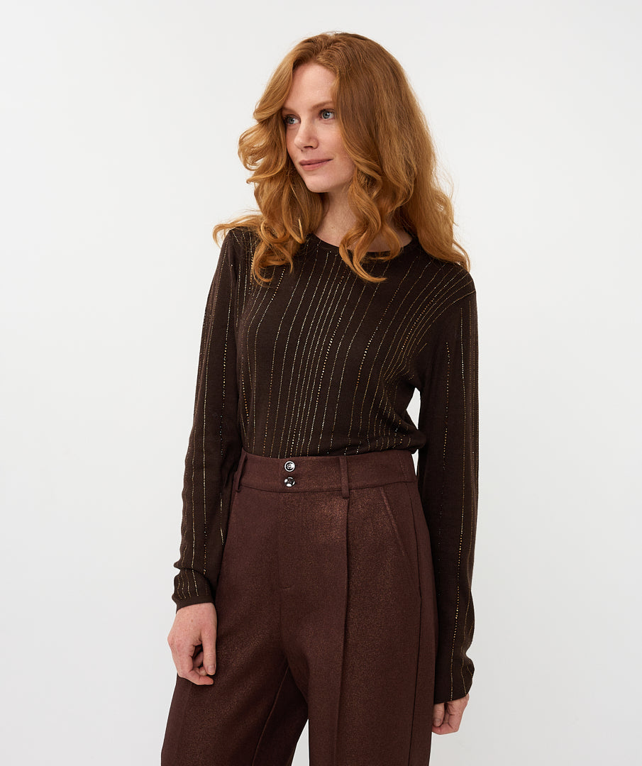 Pull Esqualo turtleneck sequins - Chocolate